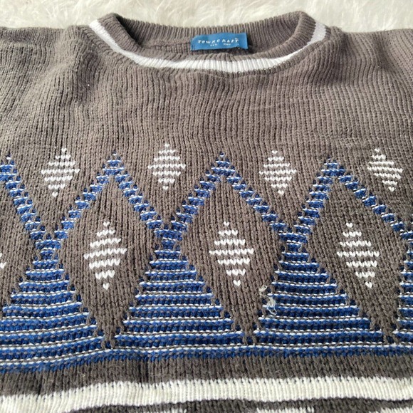 Vintage Town Craft Cosby Mens Sweater Knit Sz Large Grey Patriotic Abstract 90s - Picture 3 of 8